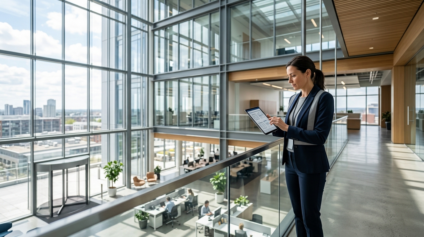 Responsable sécurité au travail réalisant un audit des risques professionnels en entreprise