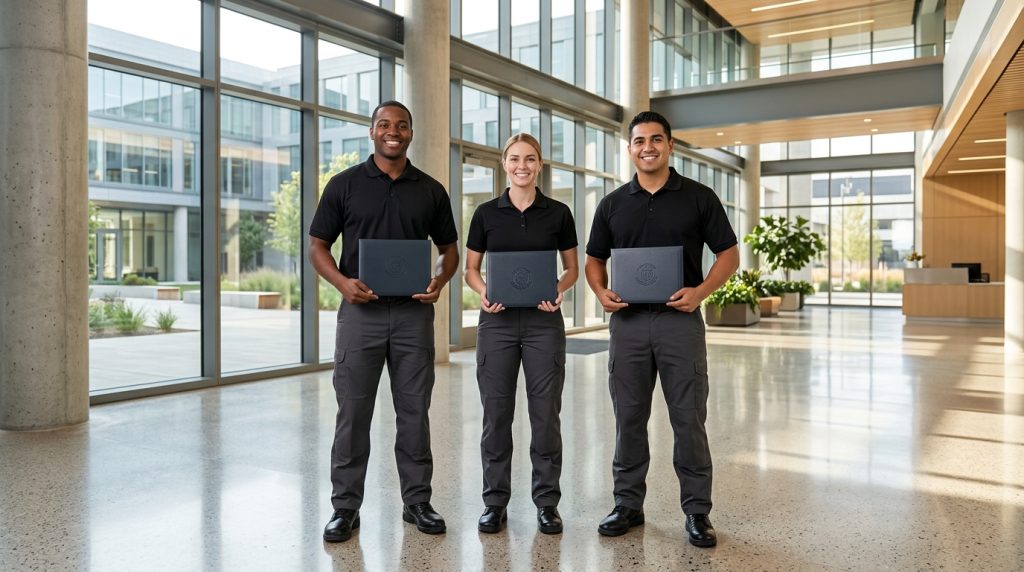 Diplômés certifiés CQP APS en tenue professionnelle avec leurs dossiers de qualification