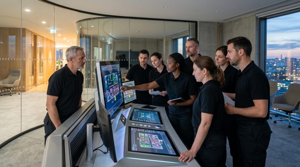 Stagiaires en formation sécurité en simulation sur console de contrôle à Montreuil