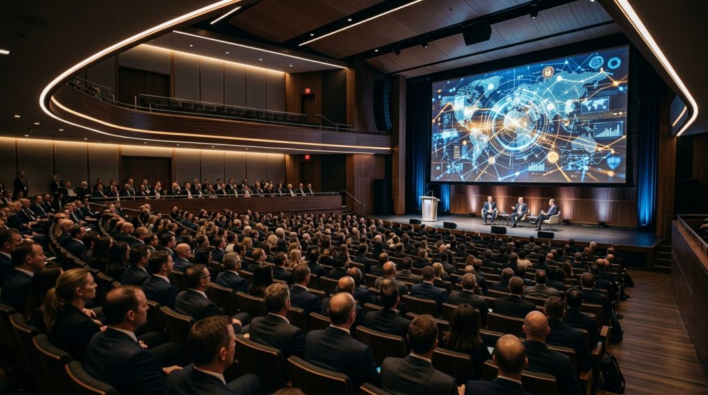 Conférence plénière de professionnels de la sécurité privée lors d'un colloque national