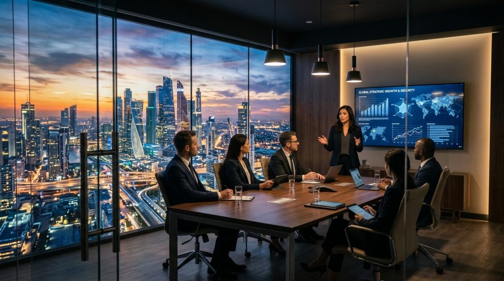 Réunion stratégique de direction sur les perspectives et la croissance de la sécurité privée